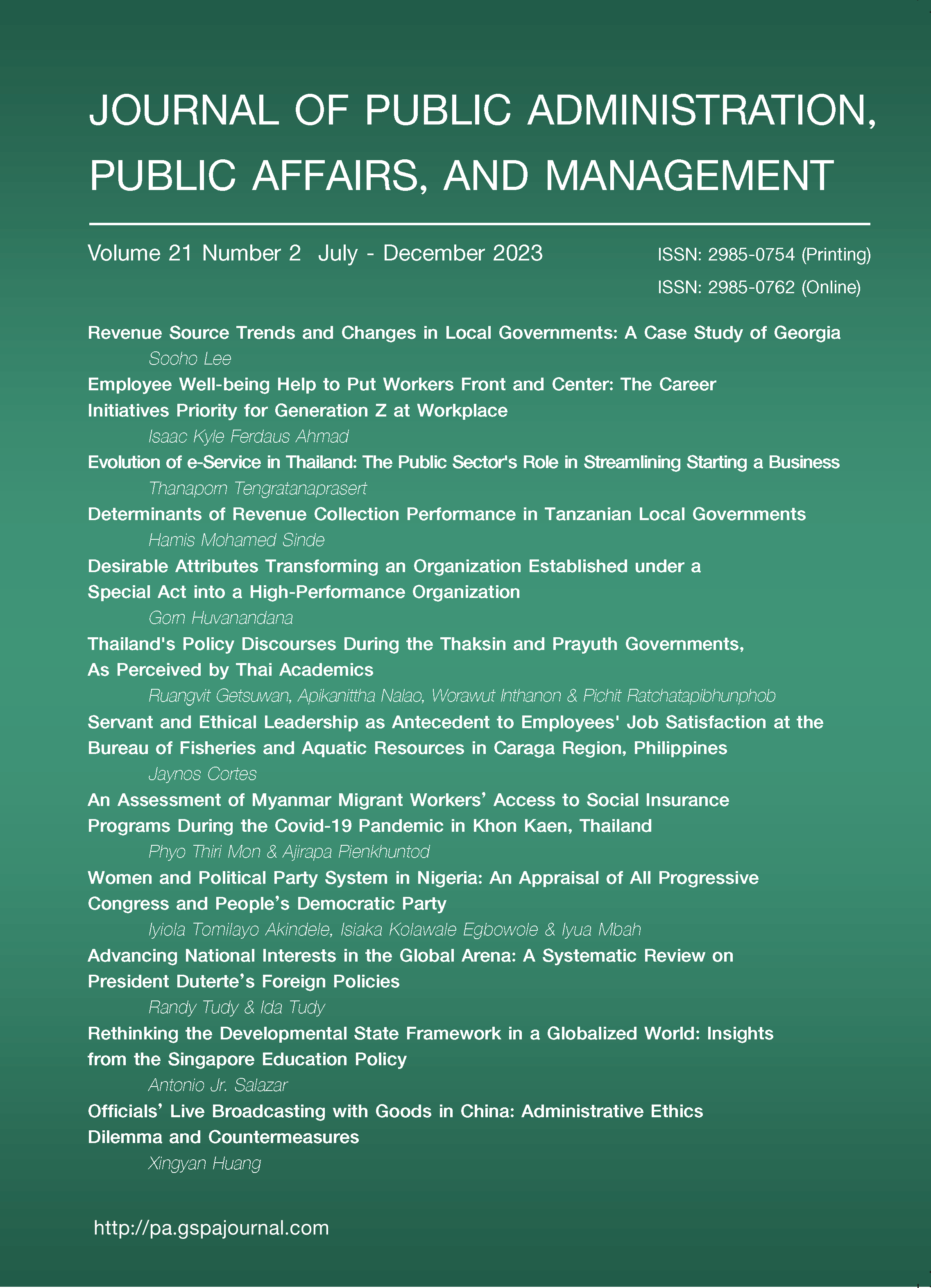 					View Vol. 21 No. 2 (2023): Journal of Public Administration, Public Affairs, and Management Volume 21 Number 2
				