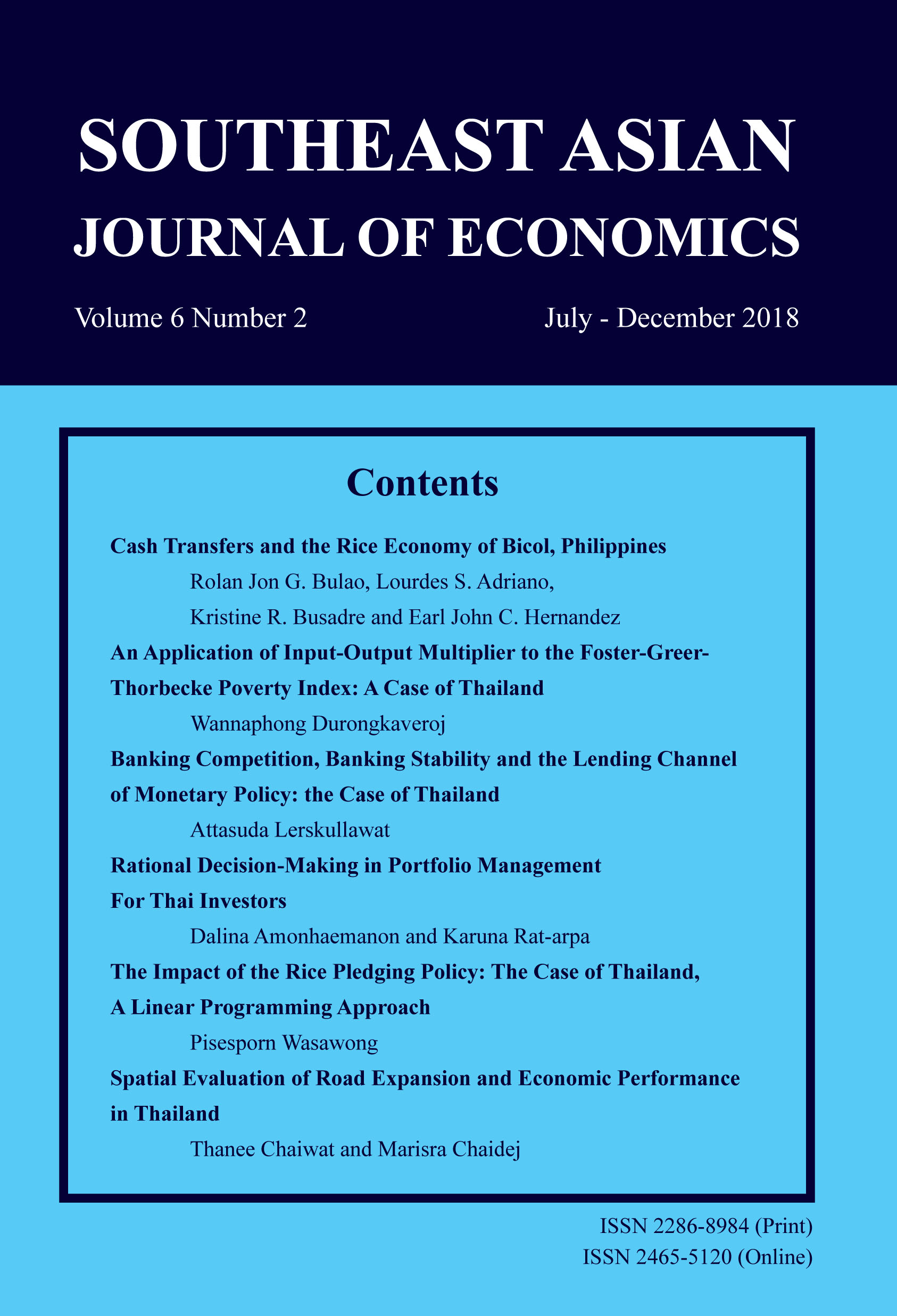 					View Southeast Asian Journal of Economics, Vol. 7 No. 1 (January - June 2019)
				