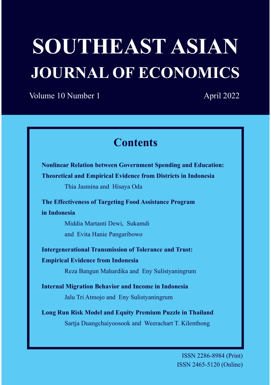 					View Vol. 10 No. 1 (2022): Southeast Asian Journal of Economics, Vol.10 No.1 (April 2022)
				