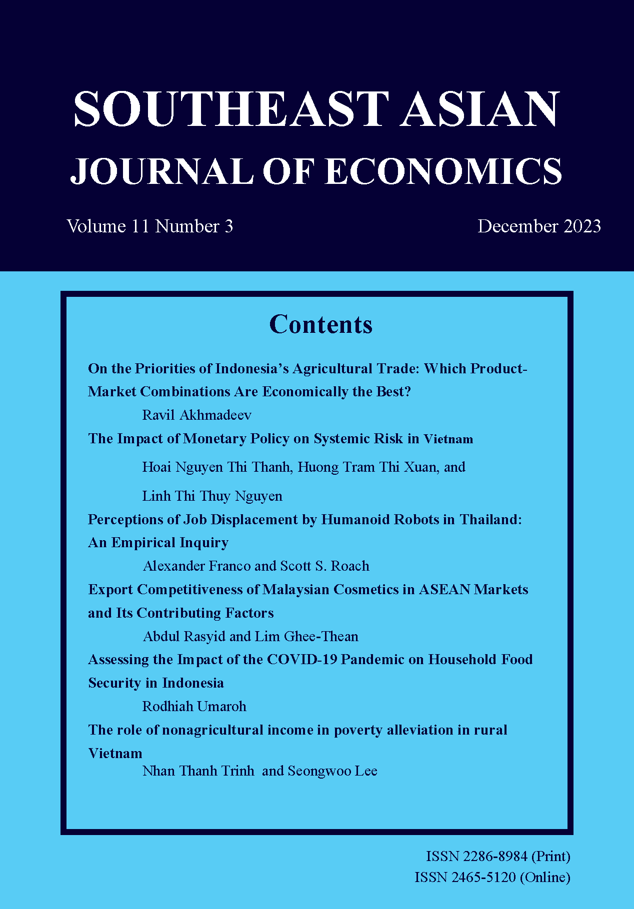 					View Vol. 11 No. 3 (2023): Southeast Asian Journal of Economics, Vol.11 No.3 (December 2023)
				