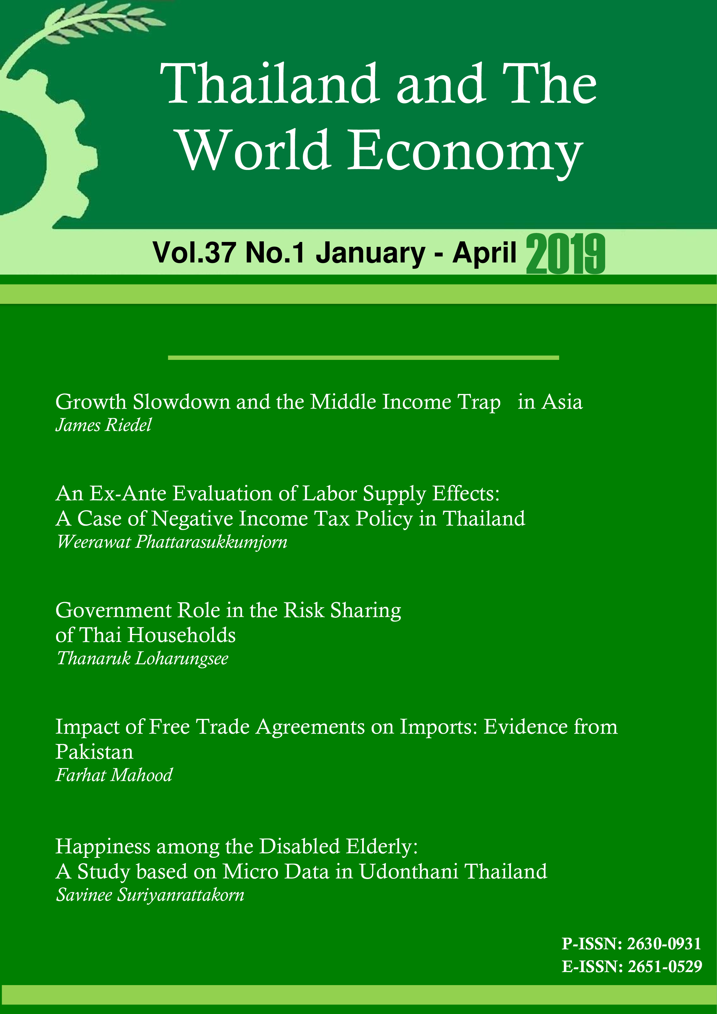 					View Vol. 37 No. 1 (2019): Thailand and The World Economy
				