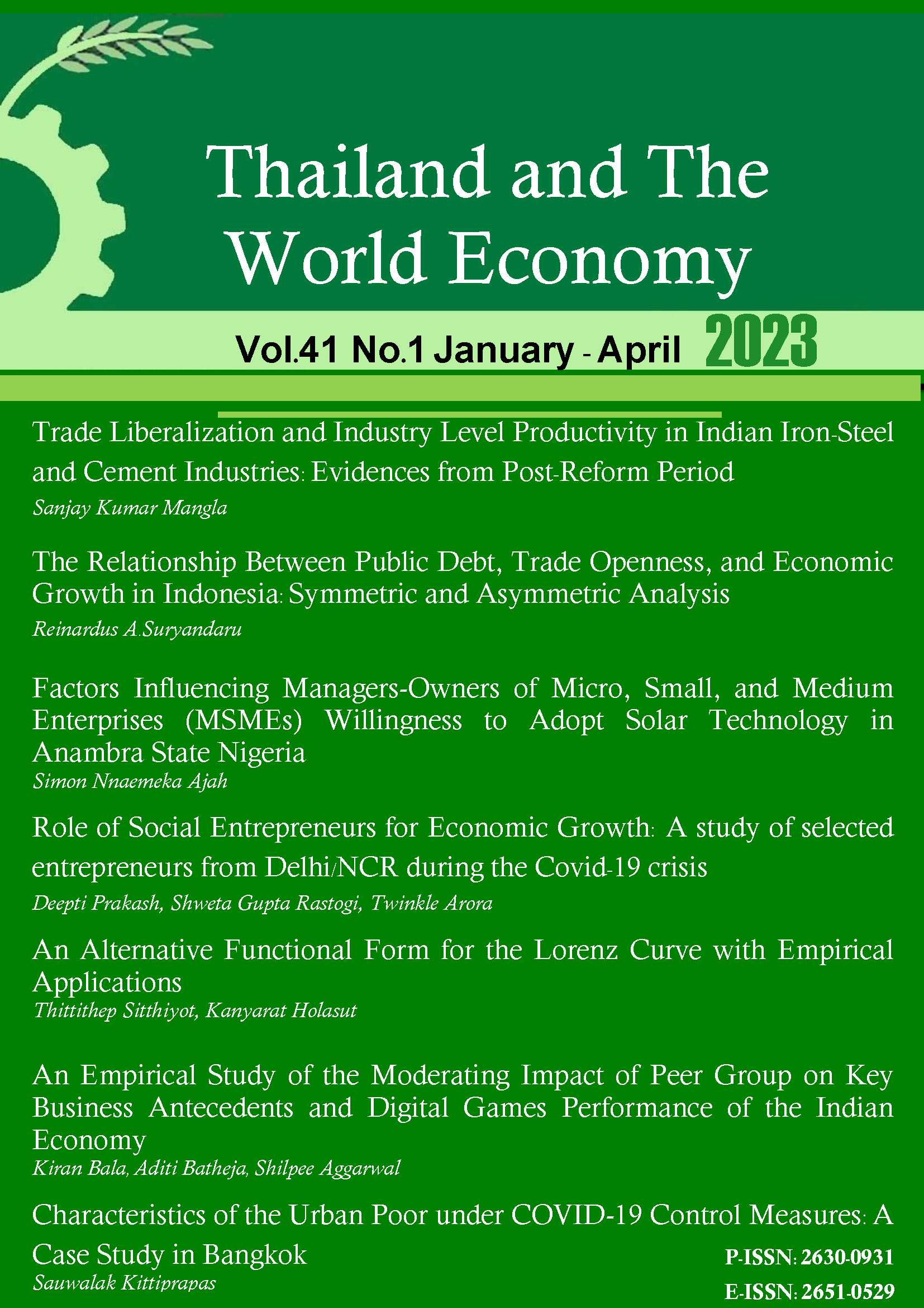 					View Vol. 41 No. 1 (2023): Thailand and The World Economy
				