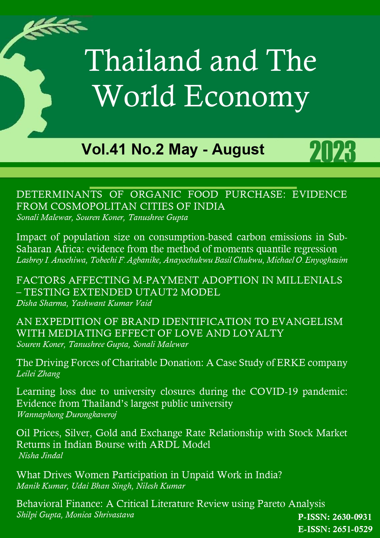 					View Vol. 41 No. 2 (2023): Thailand and The World Economy
				