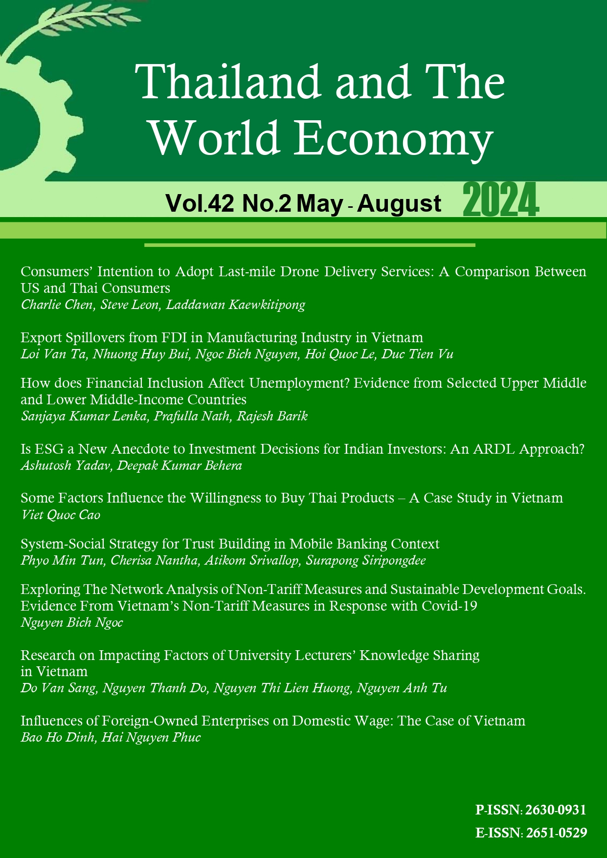 					View Vol. 42 No. 2 (2024): Thailand and The World Economy
				