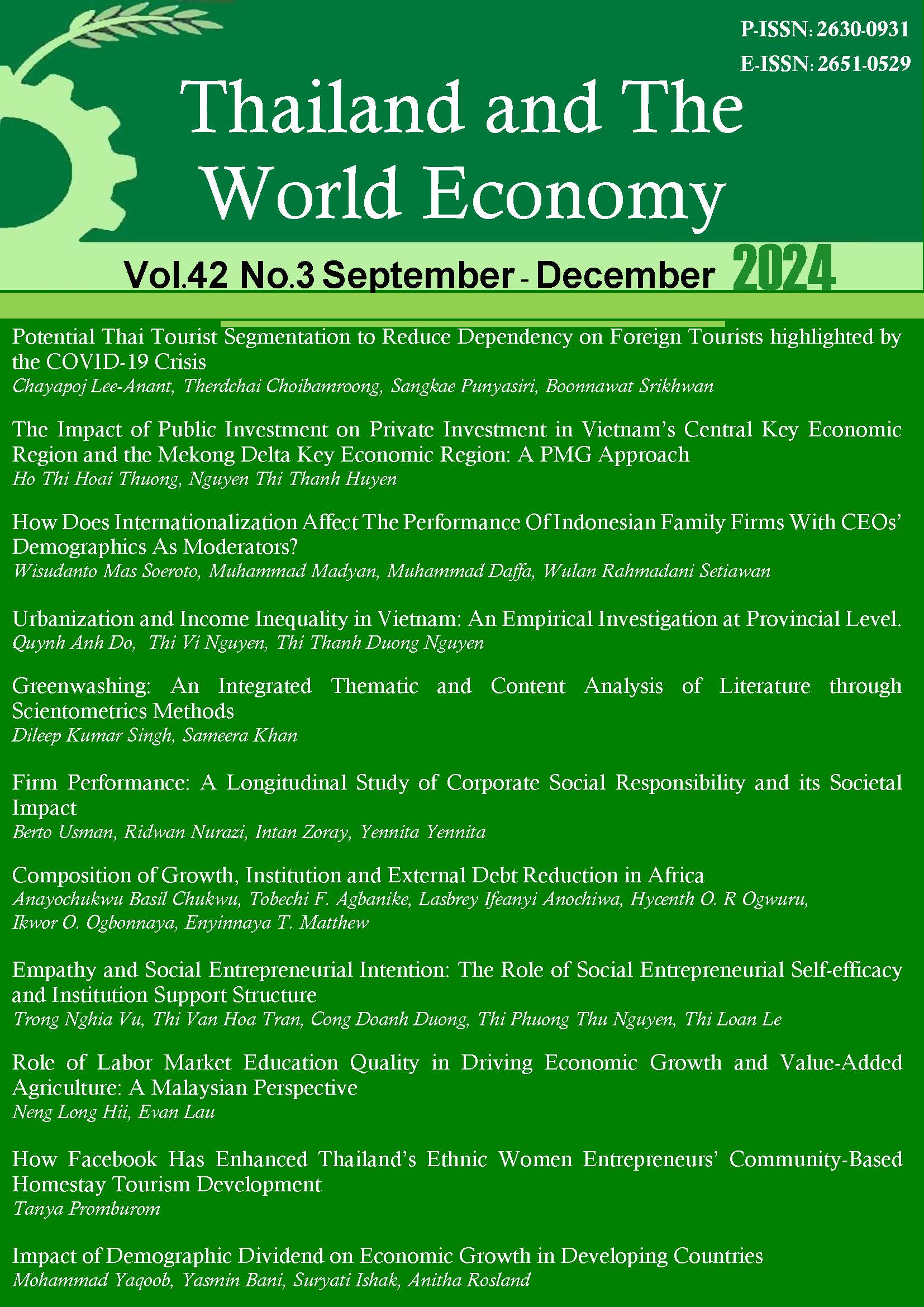 					View Vol. 42 No. 3 (2024): Thailand and The World Economy
				